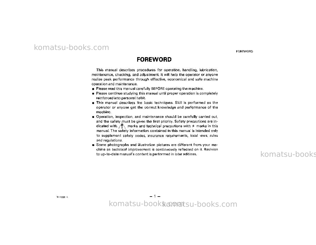 Komatsu wa600-1usa-l Operation manual cover Page 3 Komatsu wa600-1usa-l Operation manual cover Page 3
