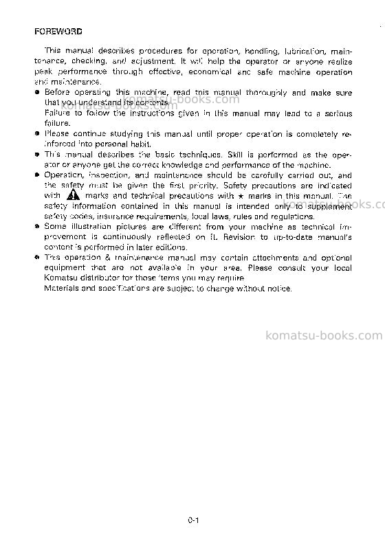 Komatsu pc01-1jpn-a Operation manual cover Page 3 Komatsu pc01-1jpn-a Operation manual cover Page 3