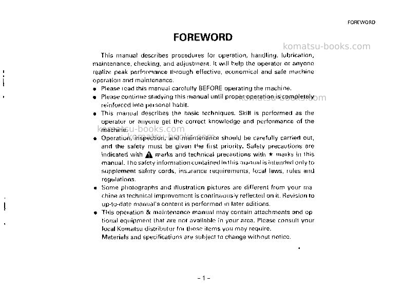 Komatsu d41e-5jpn Operation manual cover Page 3 Komatsu d41e-5jpn Operation manual cover Page 3