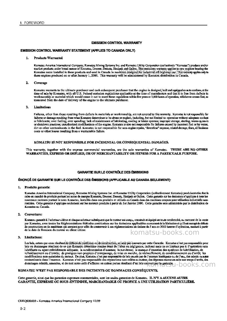Komatsu pc1100-6jpn Operation manual cover Page 3 Komatsu pc1100-6jpn Operation manual cover Page 3