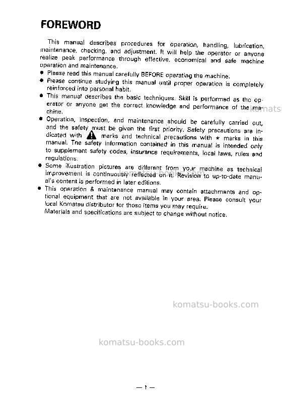 Komatsu pc40-7jpn Operation manual cover Page 3