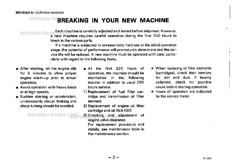 Komatsu wa100-1jpn Operation manual cover Page 3