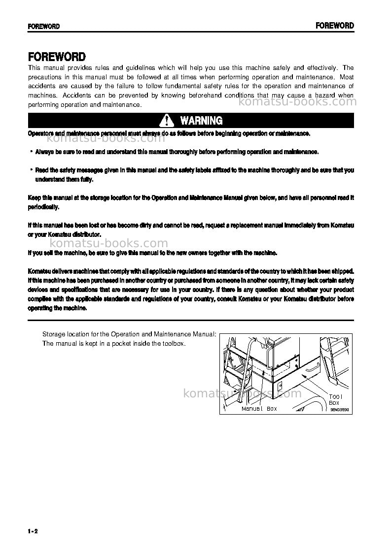 Komatsu bz210-1jpn Operation manual cover Page 3 Komatsu bz210-1jpn Operation manual cover Page 3