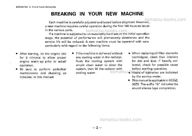 Komatsu ec35zsb-2jpn Operation manual cover Page 3 Komatsu ec35zsb-2jpn Operation manual cover Page 3