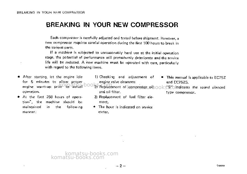 Komatsu ec75z-2jpn Operation manual cover Page 3 Komatsu ec75z-2jpn Operation manual cover Page 3