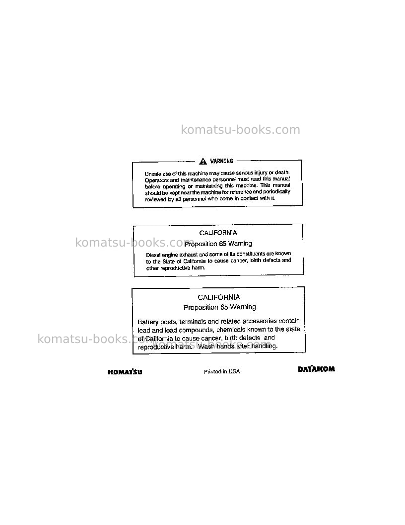 Komatsu d37e-1jpn Operation manual cover Page 3 Komatsu d37e-1jpn Operation manual cover Page 3