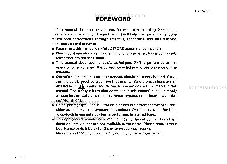 Komatsu wa250-1jpn Operation manual cover Page 3
