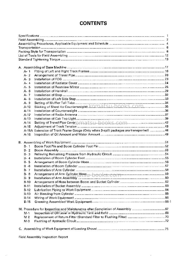 Komatsu pc750-6jpn Field assembly manual cover Page 3 Komatsu pc750-6jpn Field assembly manual cover Page 3