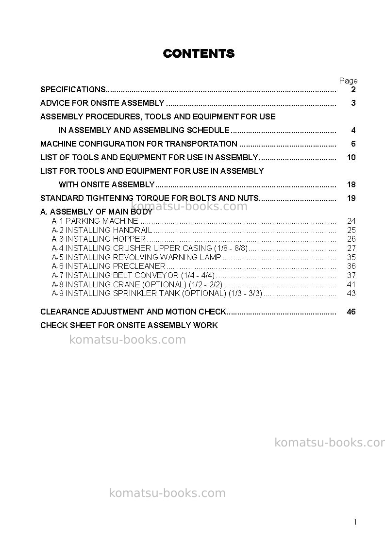 Komatsu br480rg-1jpn Field assembly manual cover Page 3 Komatsu br480rg-1jpn Field assembly manual cover Page 3