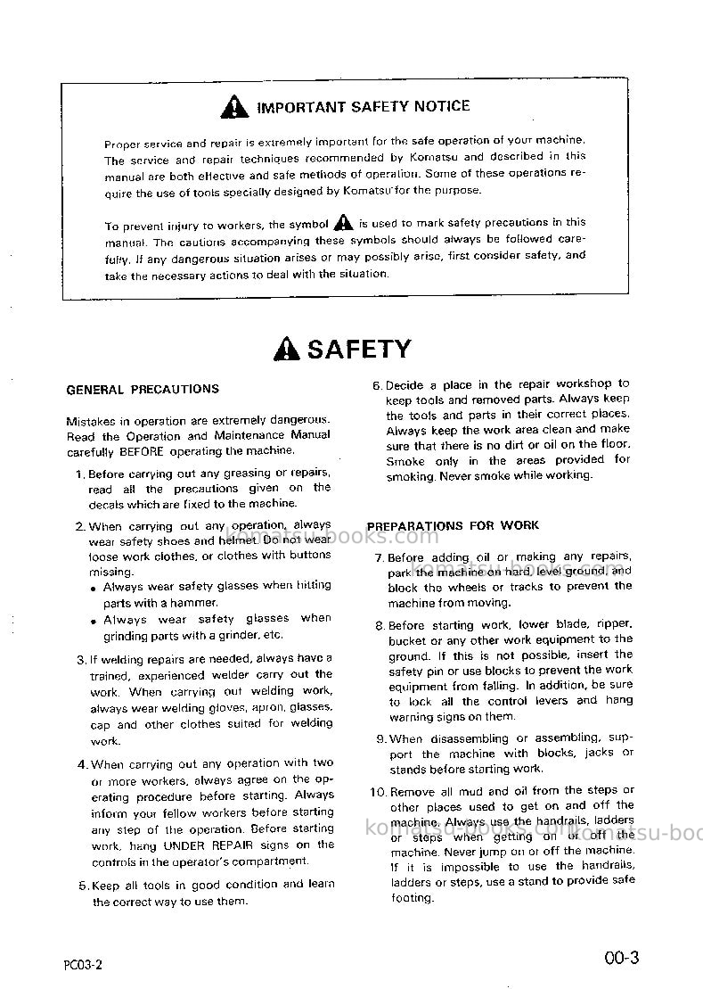 Komatsu pc03-2jpn Repair & maintenance cover Page 3 Komatsu pc03-2jpn Repair & maintenance cover Page 3