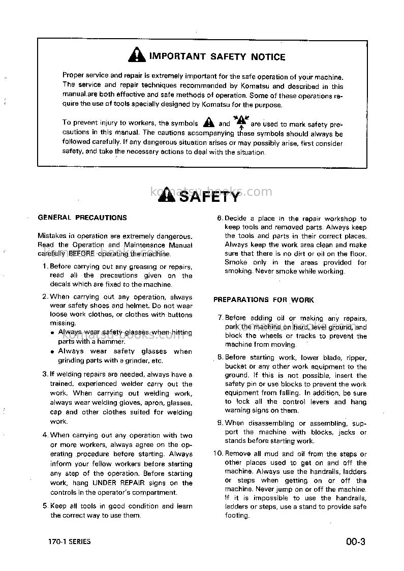 Komatsu s6d170-1jpn-for ksp Repair & maintenance cover Page 3 Komatsu s6d170-1jpn-for ksp Repair & maintenance cover Page 3