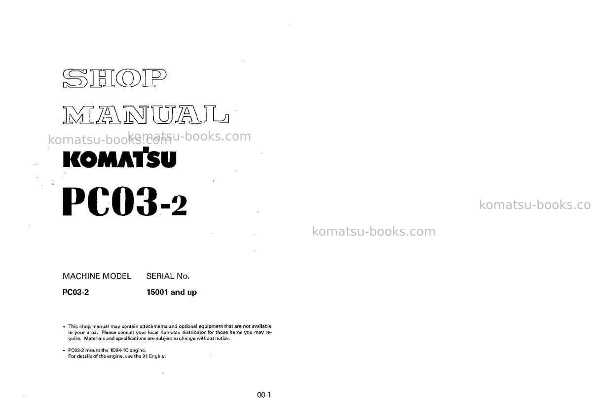 Komatsu pc03-2jpn Repair & maintenance cover Page 3 Komatsu pc03-2jpn Repair & maintenance cover Page 3