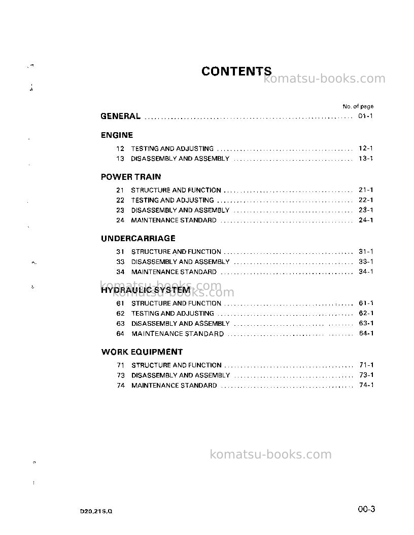 Komatsu d21q-5jpn Repair & maintenance cover Page 3 Komatsu d21q-5jpn Repair & maintenance cover Page 3
