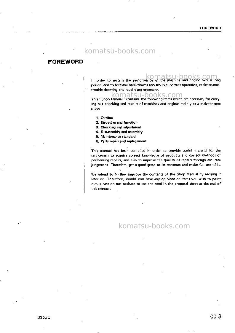 Komatsu d355c-3jpn Repair & maintenance cover Page 3