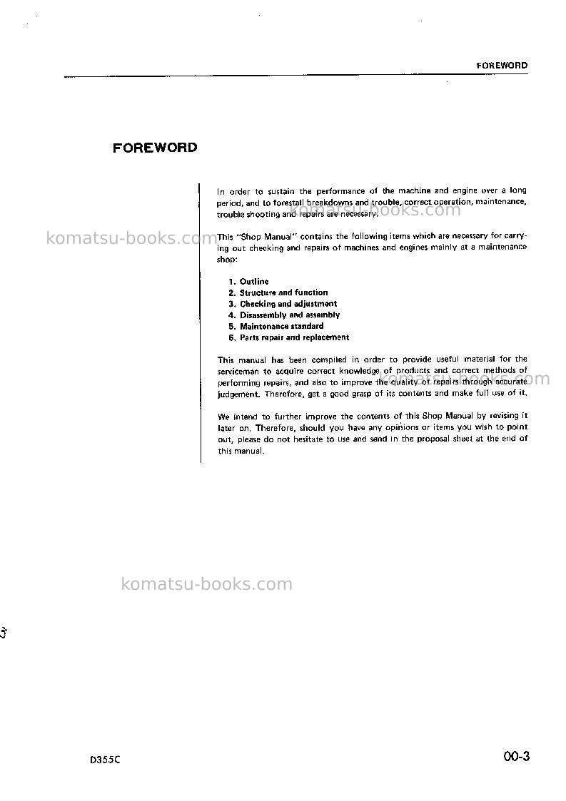 Komatsu d355c-3jpn Repair & maintenance cover Page 3 Komatsu d355c-3jpn Repair & maintenance cover Page 3