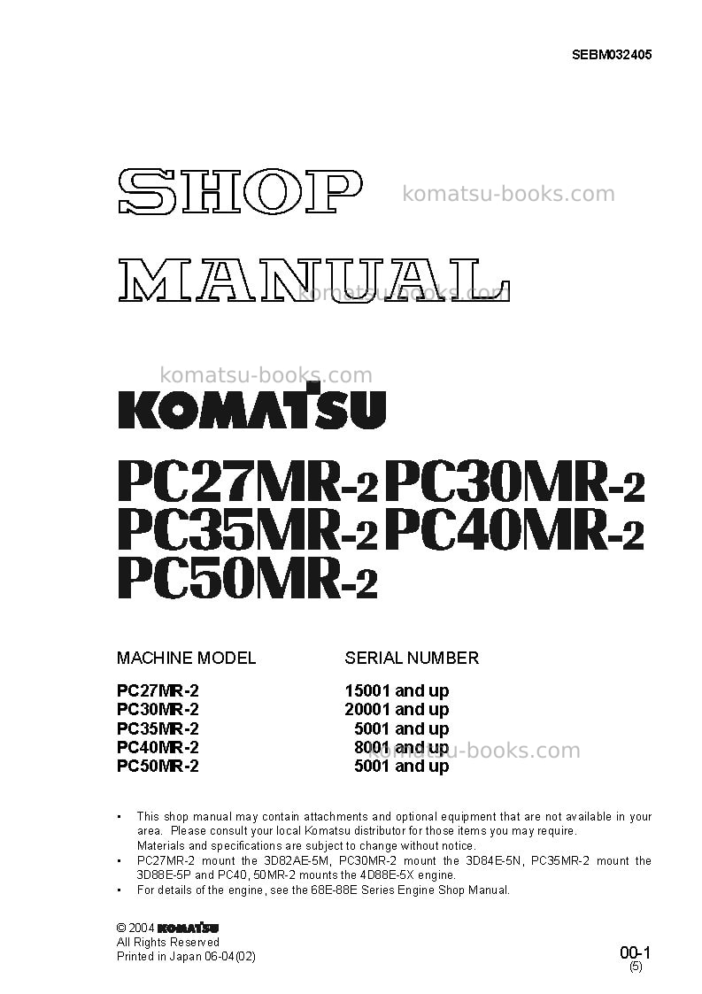 Komatsu pc30mr-2ita Repair & maintenance cover Page 3 Komatsu pc30mr-2ita Repair & maintenance cover Page 3