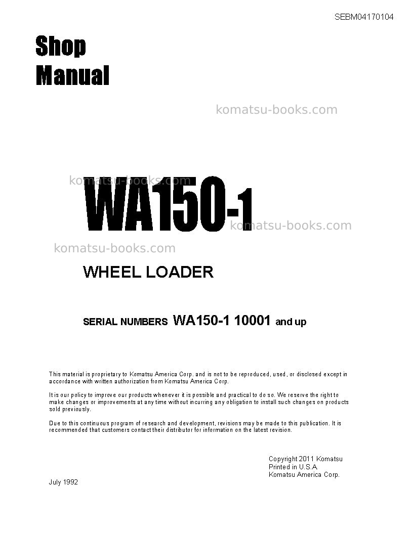 Komatsu wa150-1jpn Repair & maintenance cover Page 3