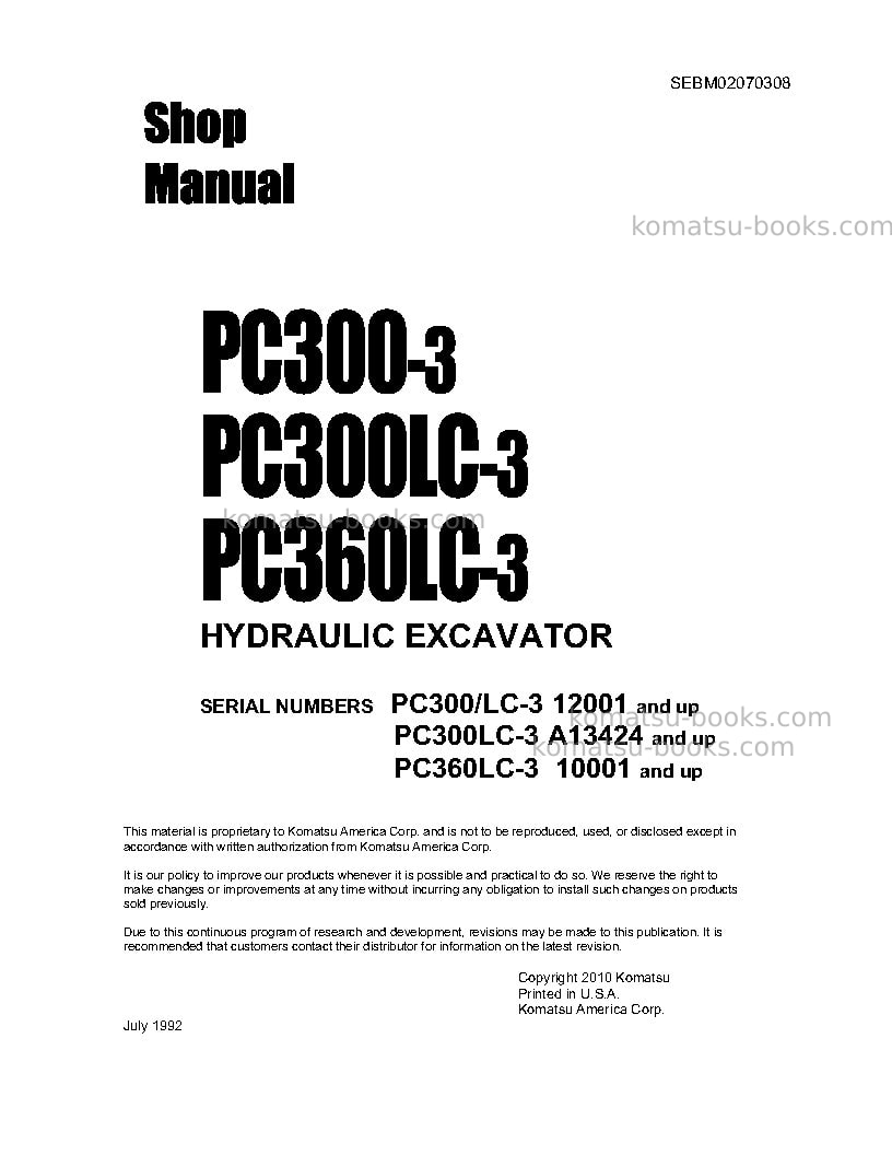 Komatsu pc300lc-3jpn Repair & maintenance cover Page 3 Komatsu pc300lc-3jpn Repair & maintenance cover Page 3