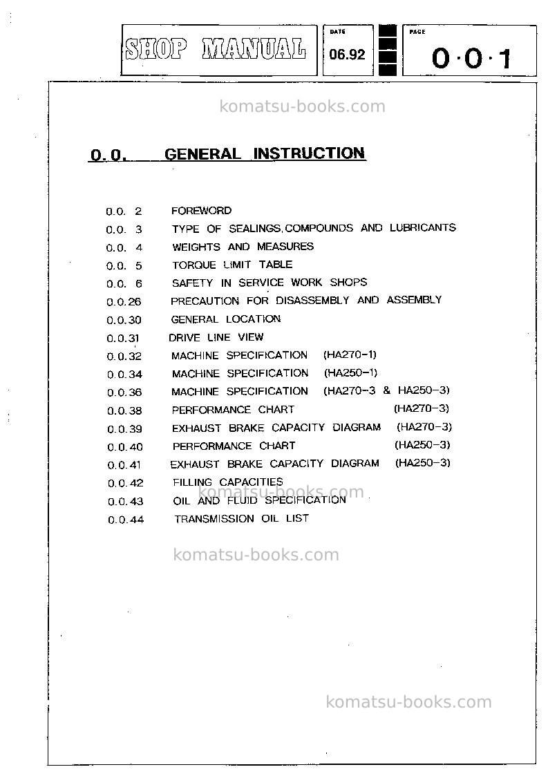 Komatsu ha270-1jpn Repair & maintenance cover Page 3 Komatsu ha270-1jpn Repair & maintenance cover Page 3