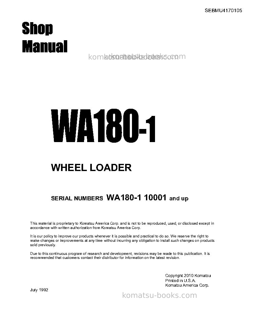 Komatsu wa180-1usa-l Repair & maintenance cover Page 3