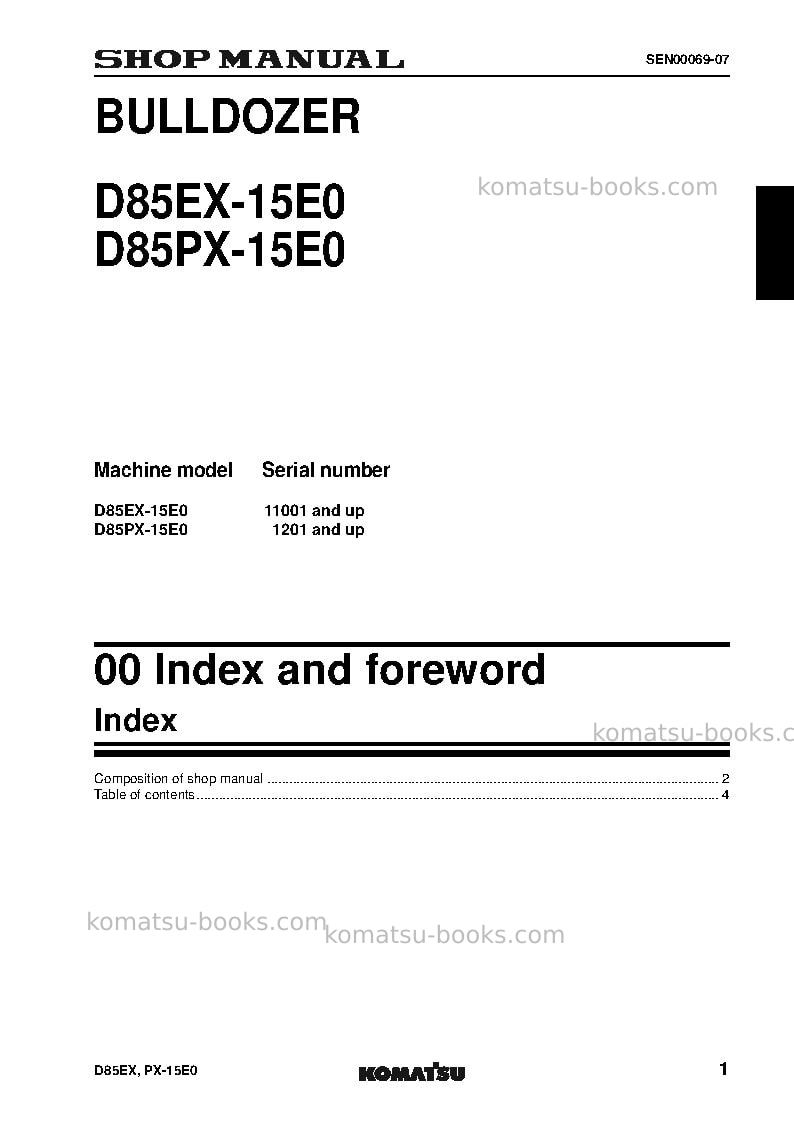 Komatsu d85px-15jpn-e0 Repair & maintenance cover Page 3