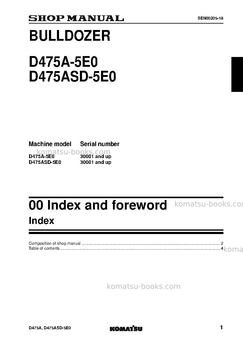 Komatsu d475a-5jpn-e0 Repair & maintenance cover Page 3 Komatsu d475a-5jpn-e0 Repair & maintenance cover Page 3