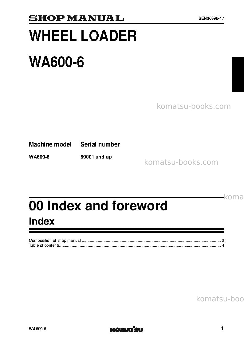 Komatsu wa600-6jpn Repair & maintenance cover Page 3