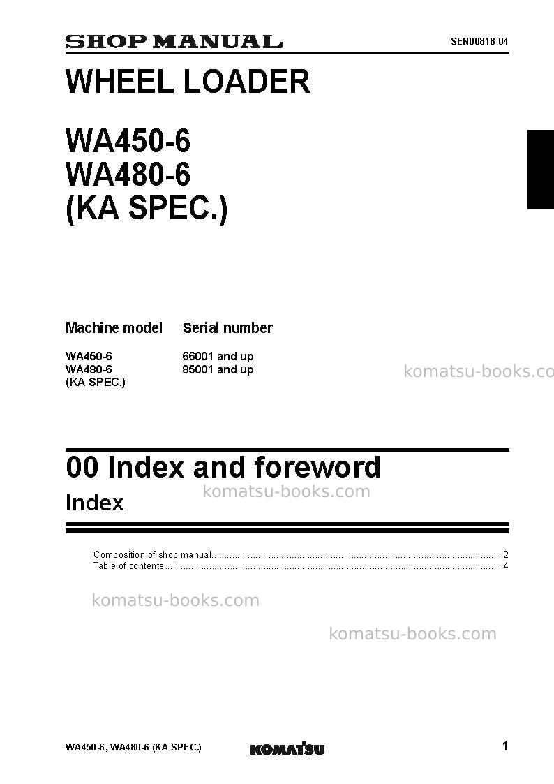 Komatsu wa480-6jpn Repair & maintenance cover Page 3