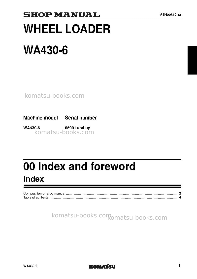 Komatsu wa430-6jpn Repair & maintenance cover Page 3
