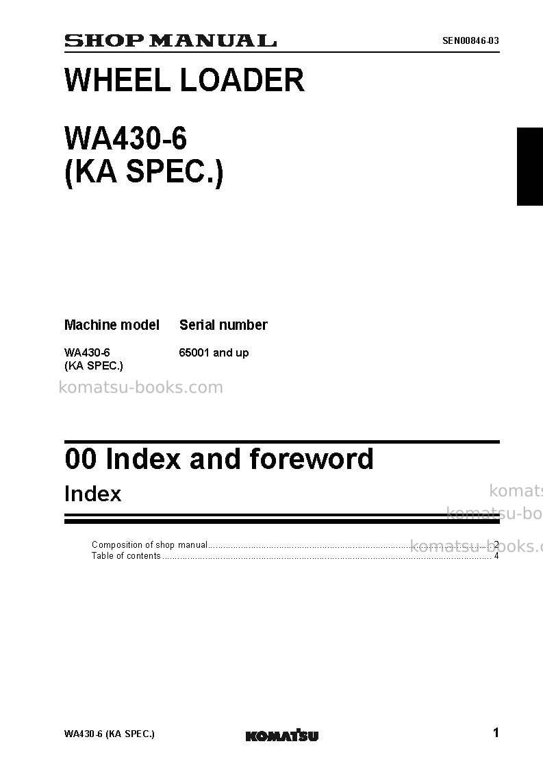 Komatsu wa430-6jpn-for n. america Repair & maintenance cover Page 3