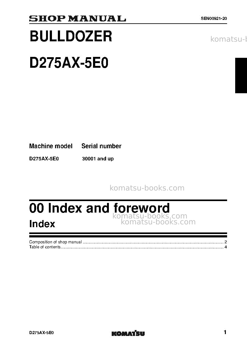 Komatsu d275ax-5jpn-e0 Repair & maintenance cover Page 3 Komatsu d275ax-5jpn-e0 Repair & maintenance cover Page 3