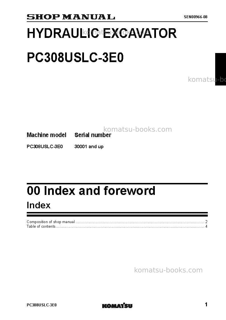 Komatsu pc308uslc-3jpn-e0 Repair & maintenance cover Page 3