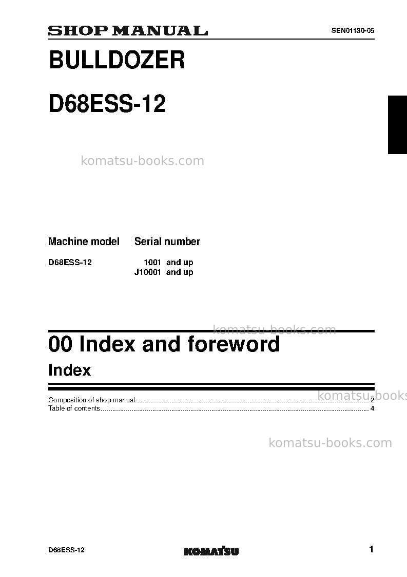 Komatsu d68ess-12idn Repair & maintenance cover Page 3 Komatsu d68ess-12idn Repair & maintenance cover Page 3