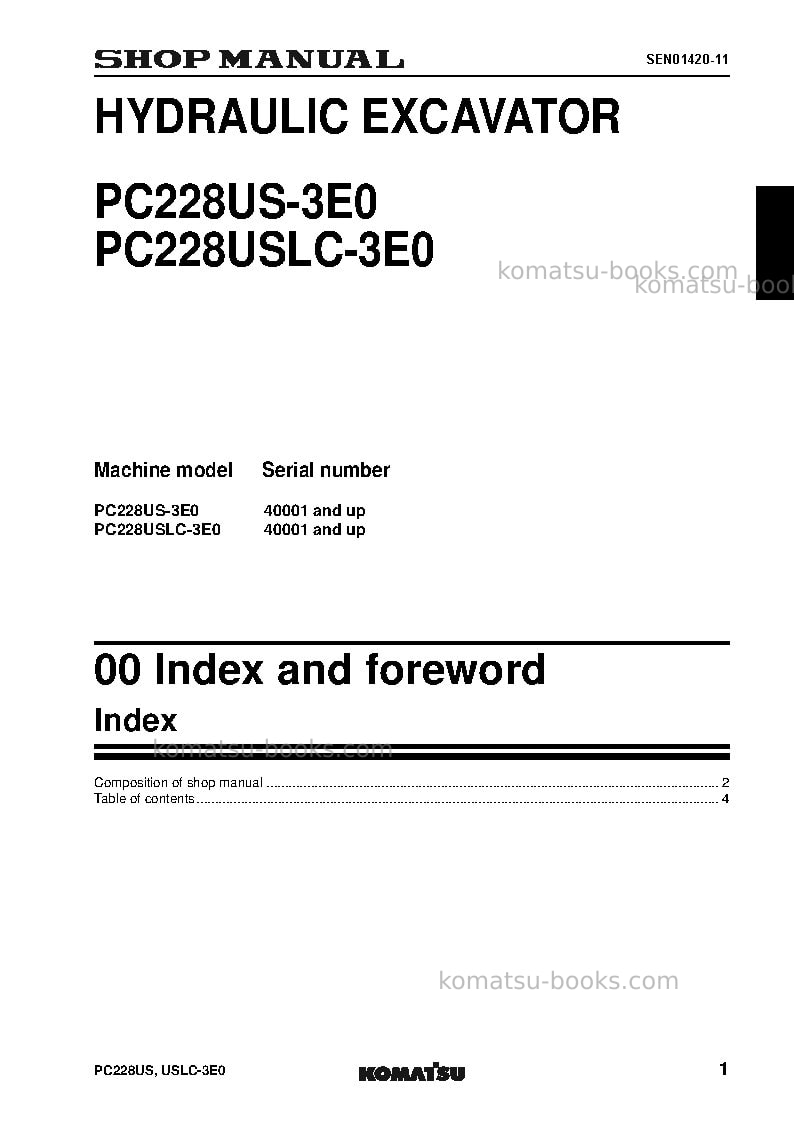 Komatsu pc228us-3gbr-tier3 Repair & maintenance cover Page 3 Komatsu pc228us-3gbr-tier3 Repair & maintenance cover Page 3