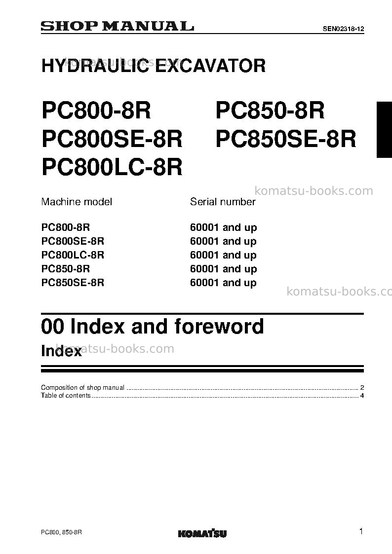 Komatsu pc800lc-8jpn-r Repair & maintenance cover Page 3