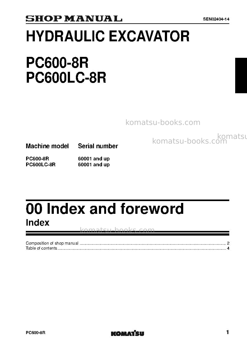 Komatsu pc600lc-8jpn-r Repair & maintenance cover Page 3 Komatsu pc600lc-8jpn-r Repair & maintenance cover Page 3