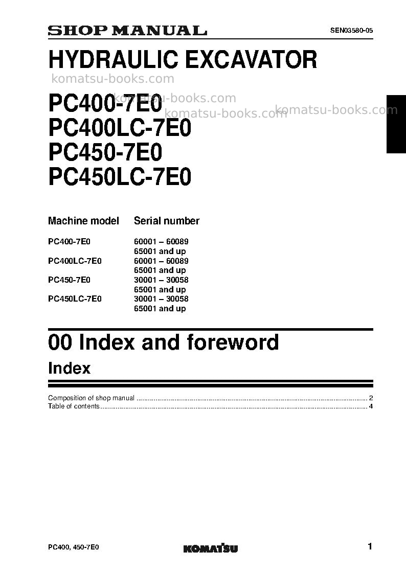 Komatsu pc400-7jpn-e0 Repair & maintenance cover Page 3 Komatsu pc400-7jpn-e0 Repair & maintenance cover Page 3