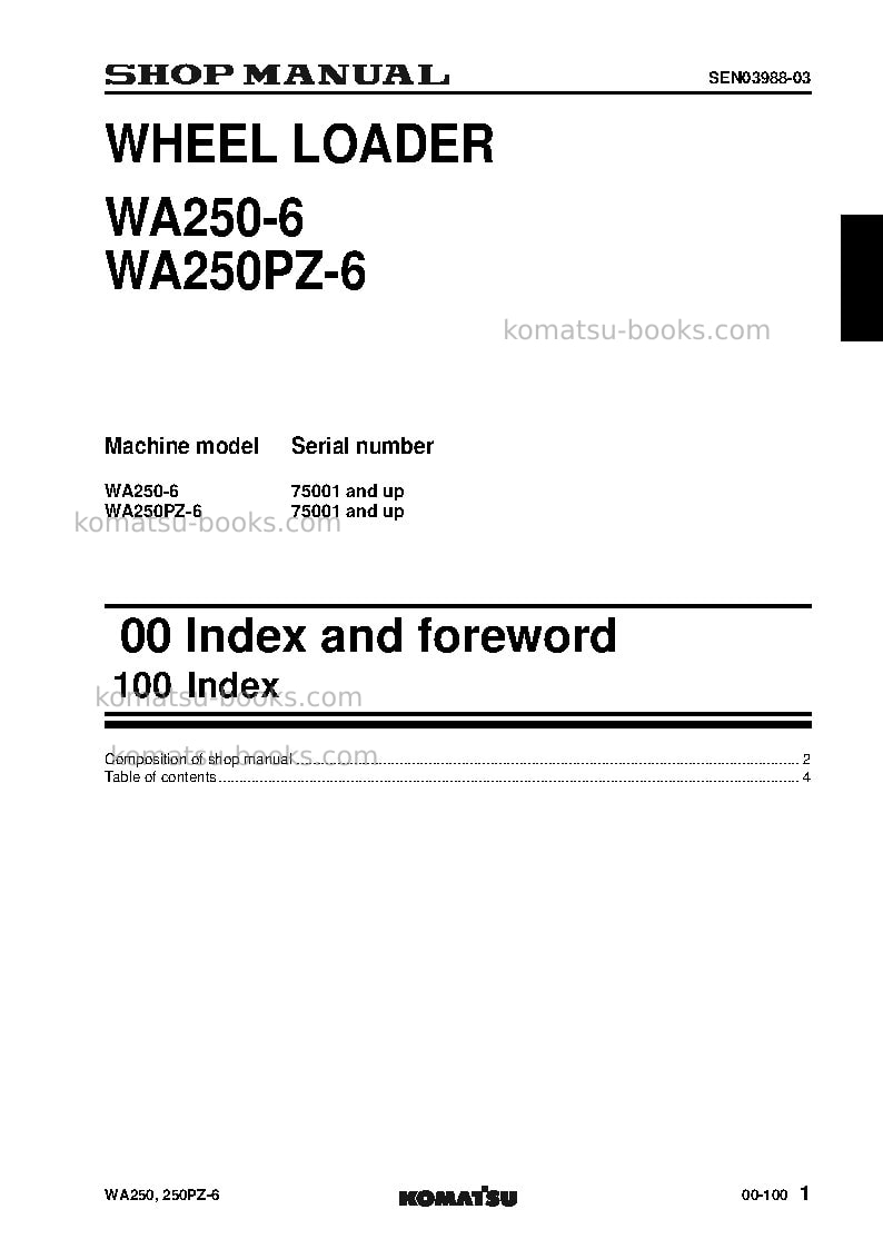 Komatsu wa250pz-6jpn Repair & maintenance cover Page 3