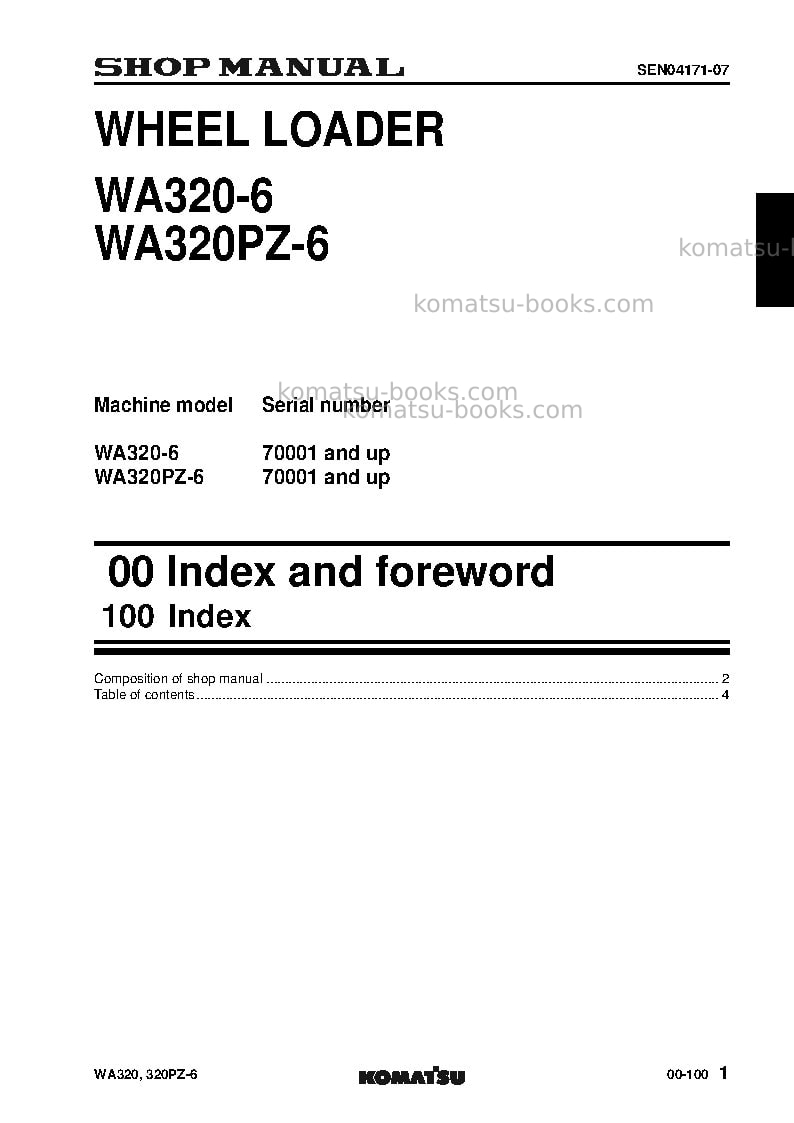 Komatsu wa320pz-6jpn Repair & maintenance cover Page 3 Komatsu wa320pz-6jpn Repair & maintenance cover Page 3