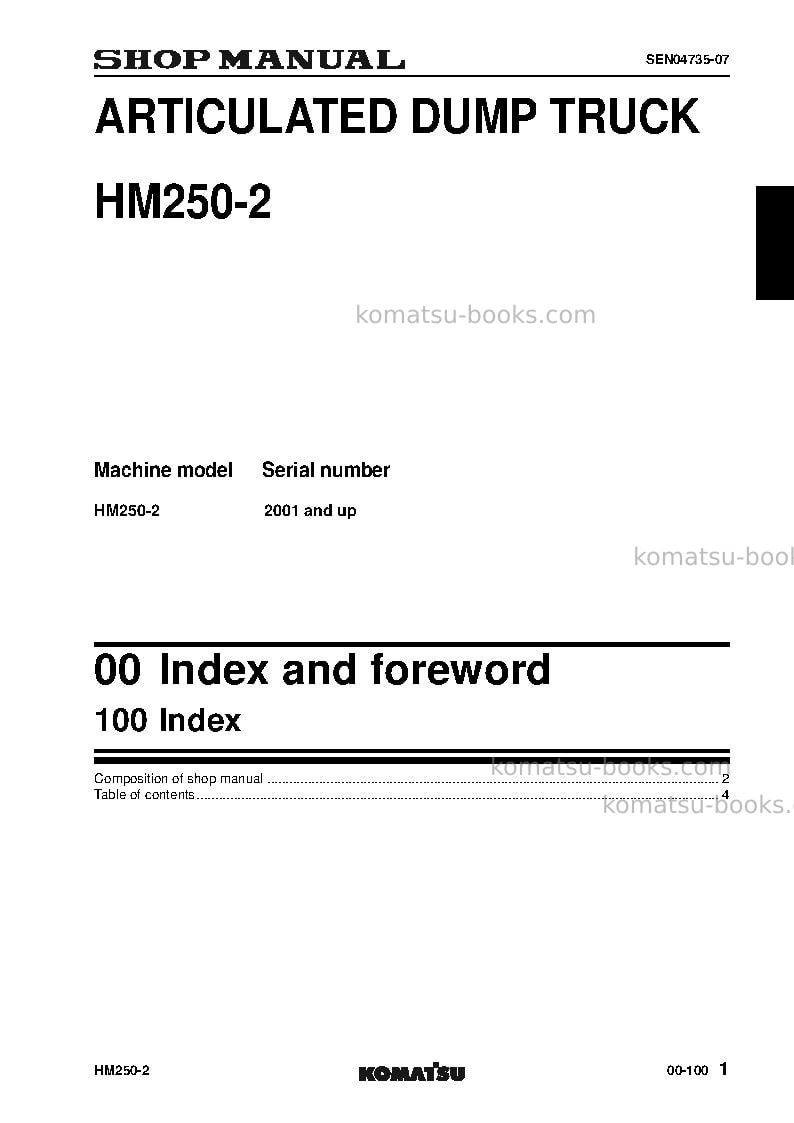 Komatsu hm250-2jpn Repair & maintenance cover Page 3