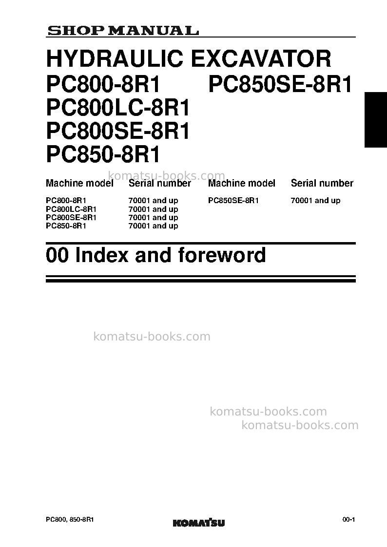 Komatsu pc850-8jpn-r1 Repair & maintenance cover Page 3 Komatsu pc850-8jpn-r1 Repair & maintenance cover Page 3