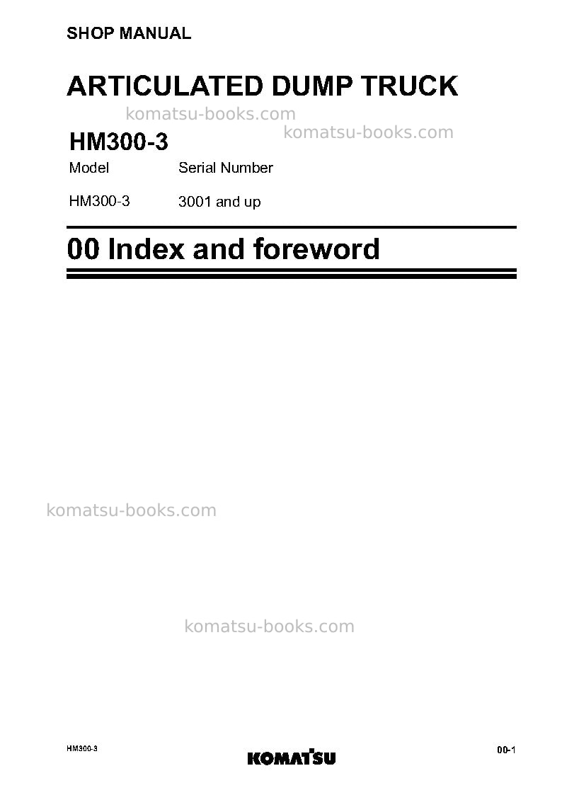 Komatsu hm300-3jpn Repair & maintenance cover Page 3 Komatsu hm300-3jpn Repair & maintenance cover Page 3