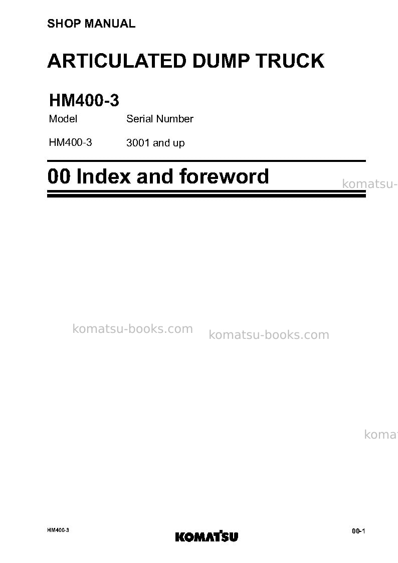 Komatsu hm400-3jpn Repair & maintenance cover Page 3