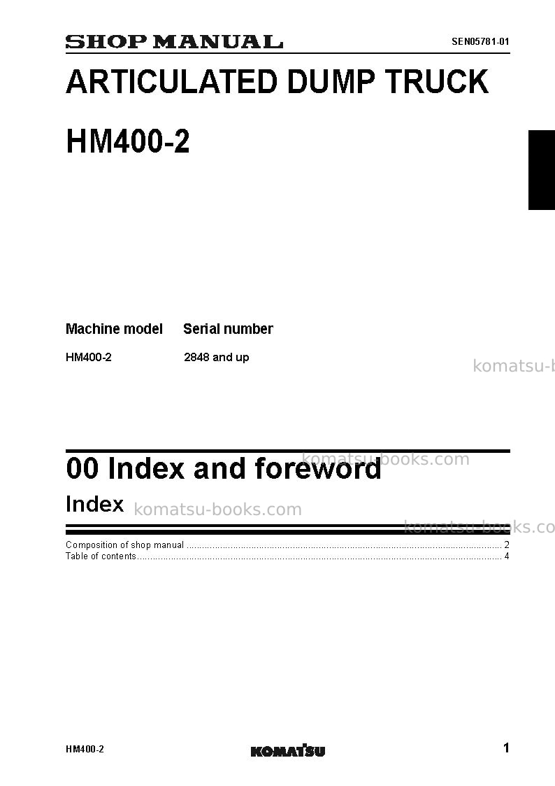 Komatsu hm400-2jpn-for kal Repair & maintenance cover Page 3