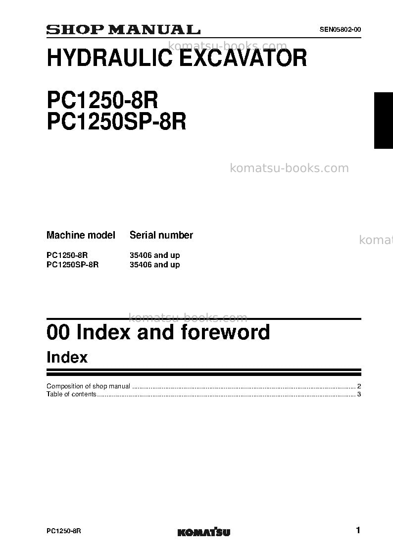 Komatsu pc1250-8jpn-w/o egr, for kal Repair & maintenance cover Page 3