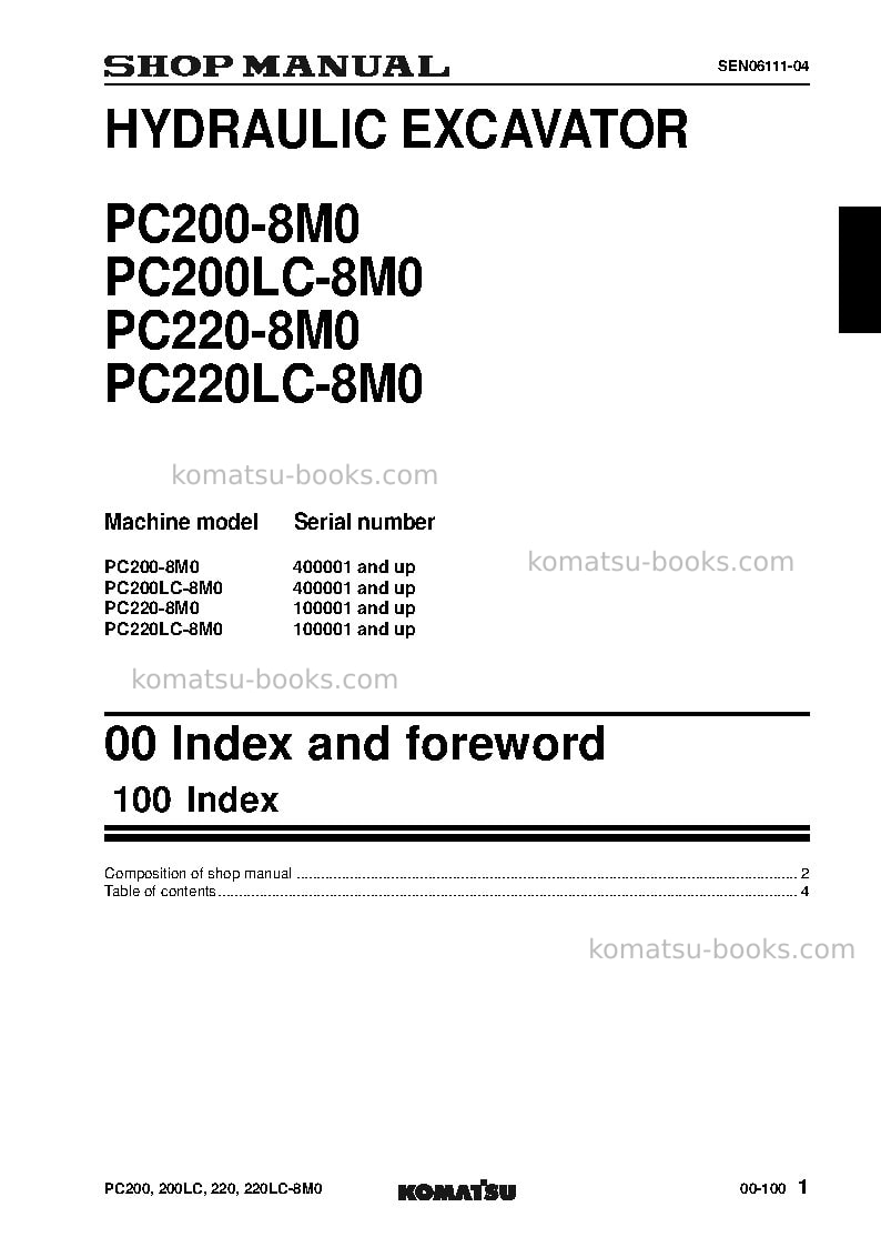 Komatsu pc200lc-8jpn-m0 Repair & maintenance cover Page 3 Komatsu pc200lc-8jpn-m0 Repair & maintenance cover Page 3