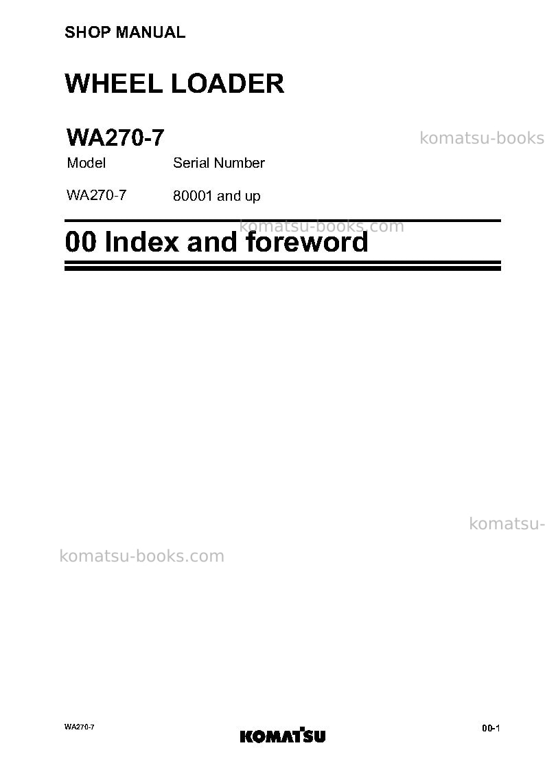 Komatsu wa270-7jpn Repair & maintenance cover Page 3