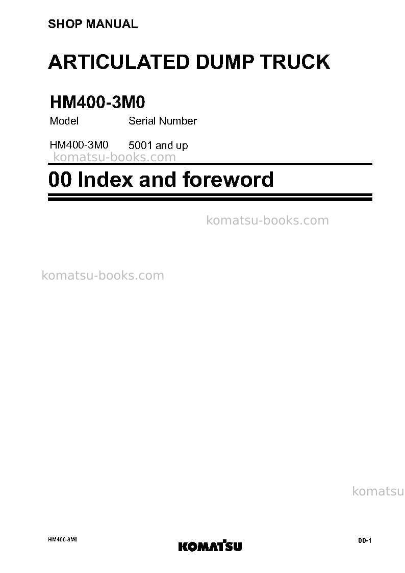 Komatsu hm400-3jpn-m0 Repair & maintenance cover Page 3 Komatsu hm400-3jpn-m0 Repair & maintenance cover Page 3