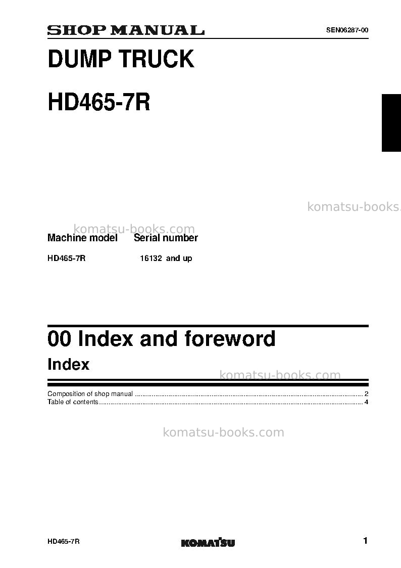 Komatsu hd465-7jpn-w/o egr, -40c degree Repair & maintenance cover Page 3