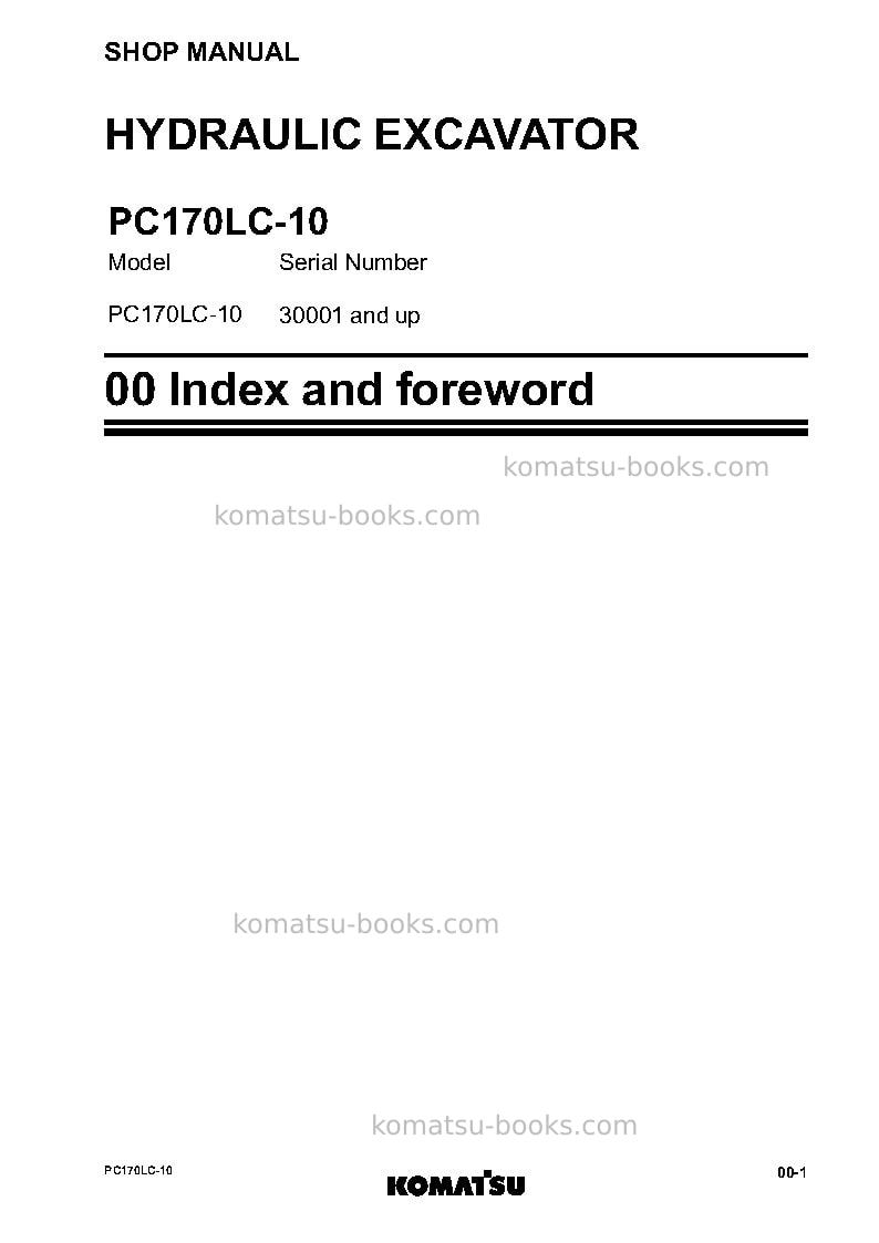 Komatsu pc170lc-10jpn Repair & maintenance cover Page 3 Komatsu pc170lc-10jpn Repair & maintenance cover Page 3